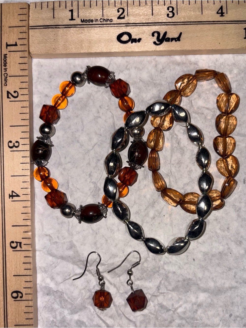 Amber Tone Bead Bracelet & Earrings Set